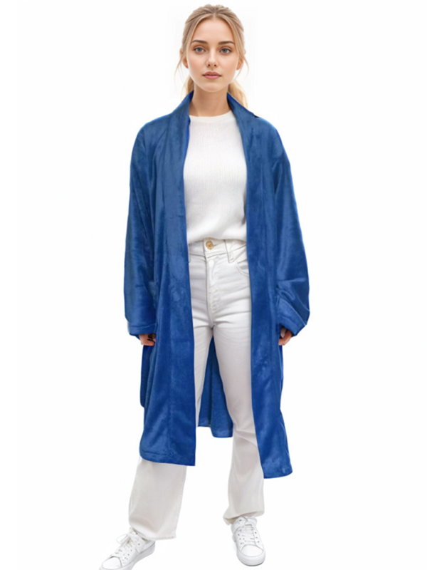 Blue Zone Planet | V-neck robe homewear simple leisure home pajamas robe-TOPS / DRESSES-[Adult]-[Female]-Purplish blue navy-S-2022 Online Blue Zone Planet