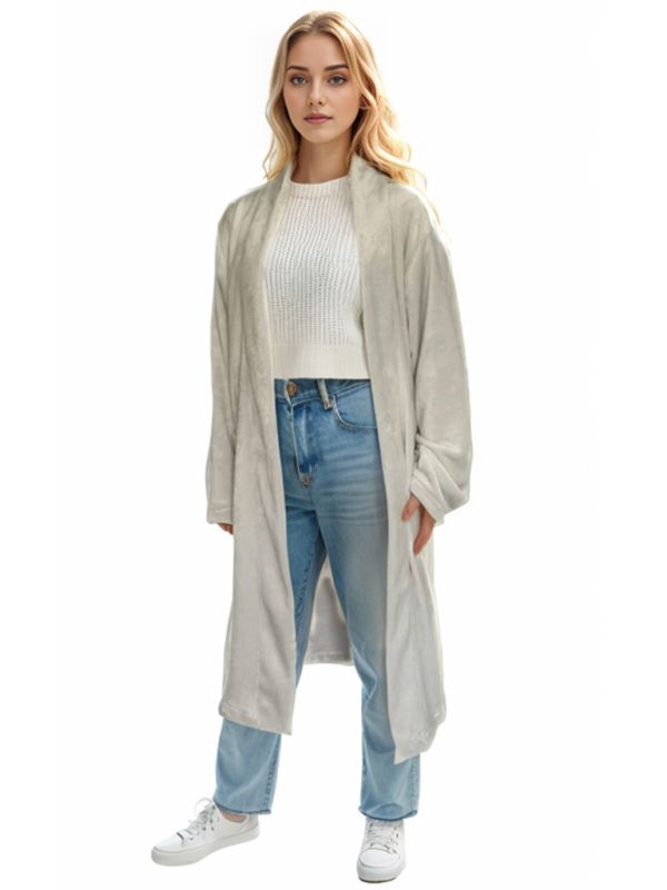 Blue Zone Planet | V-neck robe homewear simple leisure home pajamas robe-TOPS / DRESSES-[Adult]-[Female]-Misty grey-S-2022 Online Blue Zone Planet