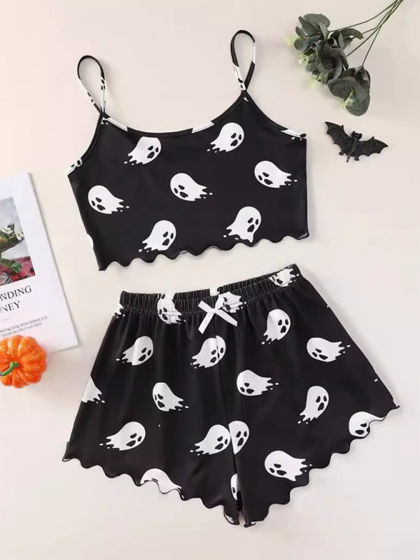 Blue Zone Planet | Halloween Pumpkin Print Sleeveless Camisole Top Shorts Homewear Pajama Set-TOPS / DRESSES-[Adult]-[Female]-Pattern6-S-2022 Online Blue Zone Planet