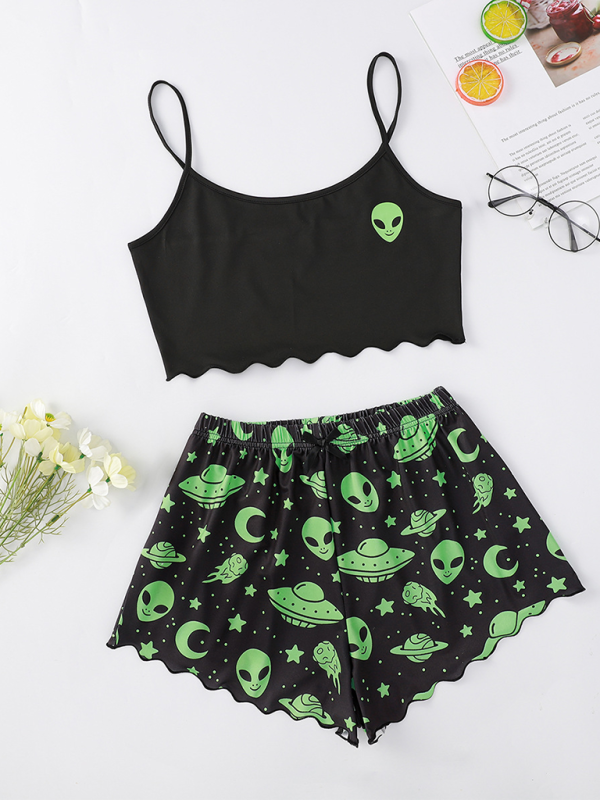 Blue Zone Planet | Halloween Pumpkin Print Sleeveless Camisole Top Shorts Homewear Pajama Set-TOPS / DRESSES-[Adult]-[Female]-2022 Online Blue Zone Planet