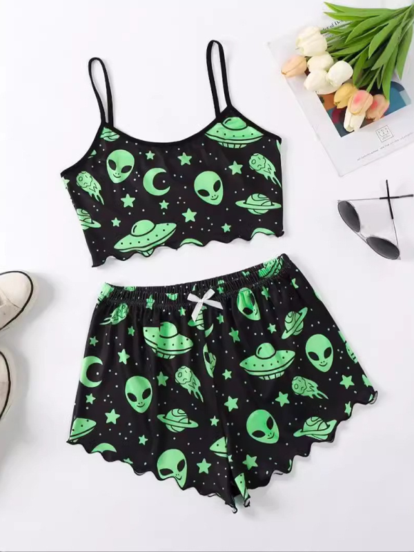 Blue Zone Planet | Halloween Pumpkin Print Sleeveless Camisole Top Shorts Homewear Pajama Set-TOPS / DRESSES-[Adult]-[Female]-Pattern9-S-2022 Online Blue Zone Planet