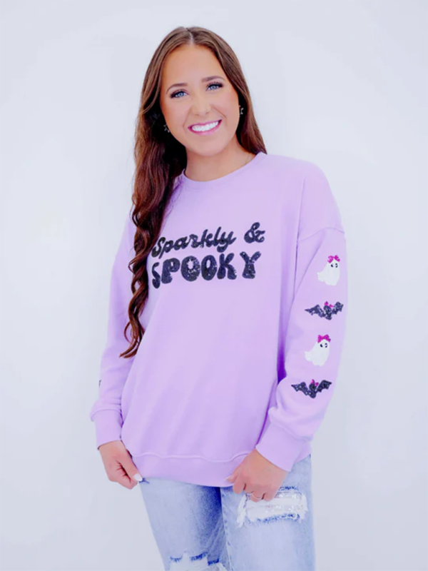 Blue Zone Planet | Halloween Skeleton Man Sequin Top Long Sleeve Pullover Sweatshirt-TOPS / DRESSES-[Adult]-[Female]-Purple-S-2022 Online Blue Zone Planet