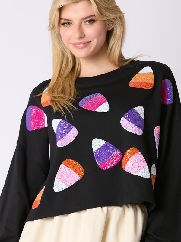 Halloween Candy Sequins Long Sleeve Sweatshirt-TOPS / DRESSES-[Adult]-[Female]-2022 Online Blue Zone Planet