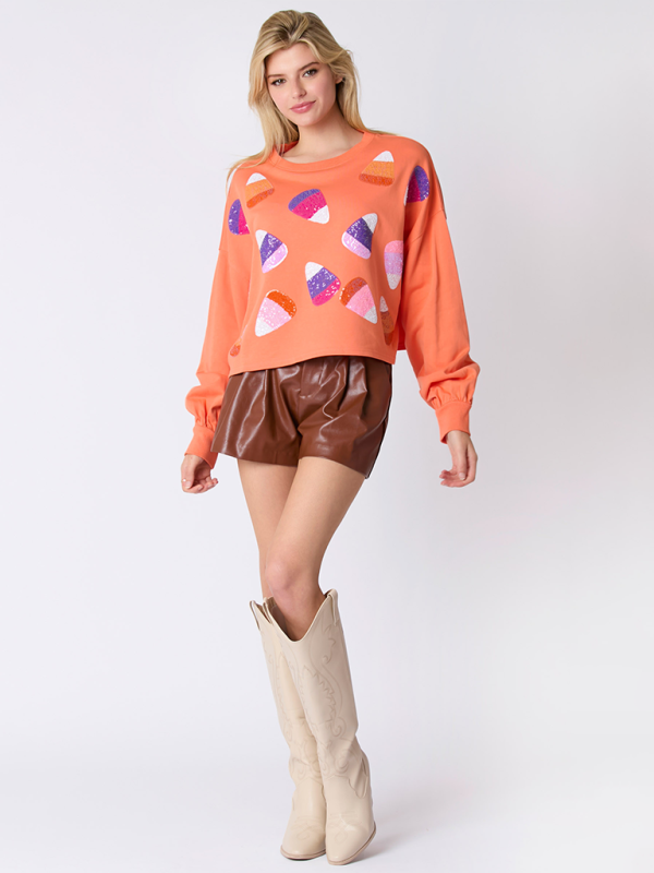 Halloween Candy Sequins Long Sleeve Sweatshirt-TOPS / DRESSES-[Adult]-[Female]-2022 Online Blue Zone Planet