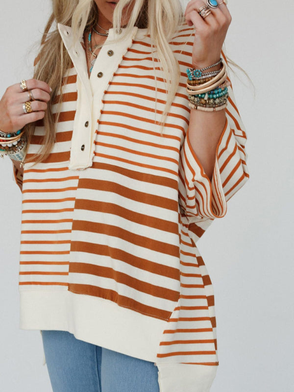 Women's Oversized Striped Patchwork Top-[Adult]-[Female]-2022 Online Blue Zone Planet