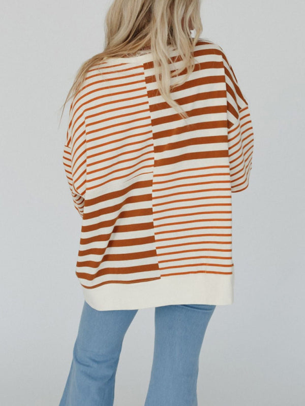 Women's Oversized Striped Patchwork Top-[Adult]-[Female]-2022 Online Blue Zone Planet