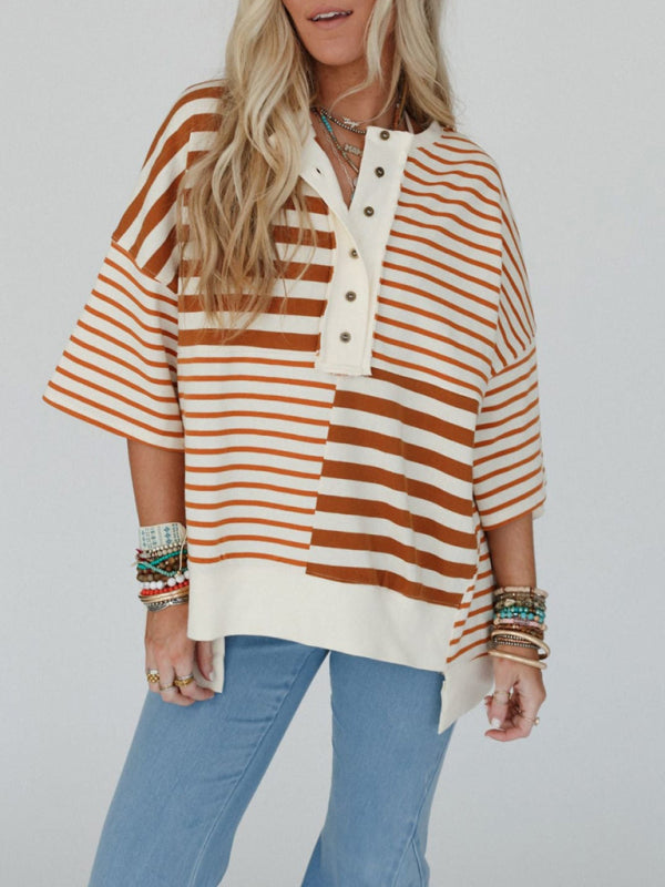 Women's Oversized Striped Patchwork Top-[Adult]-[Female]-2022 Online Blue Zone Planet