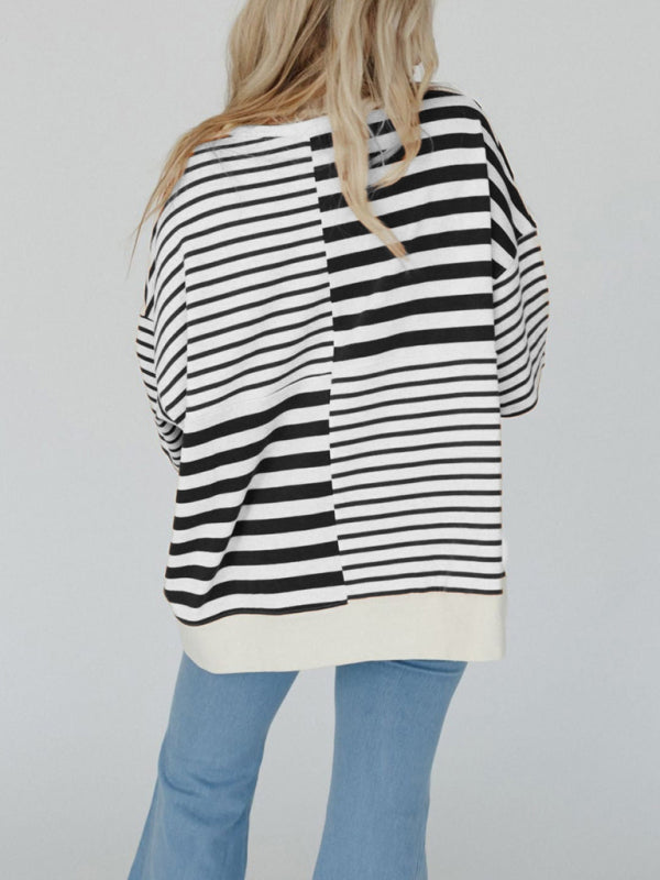 Women's Oversized Striped Patchwork Top-[Adult]-[Female]-2022 Online Blue Zone Planet