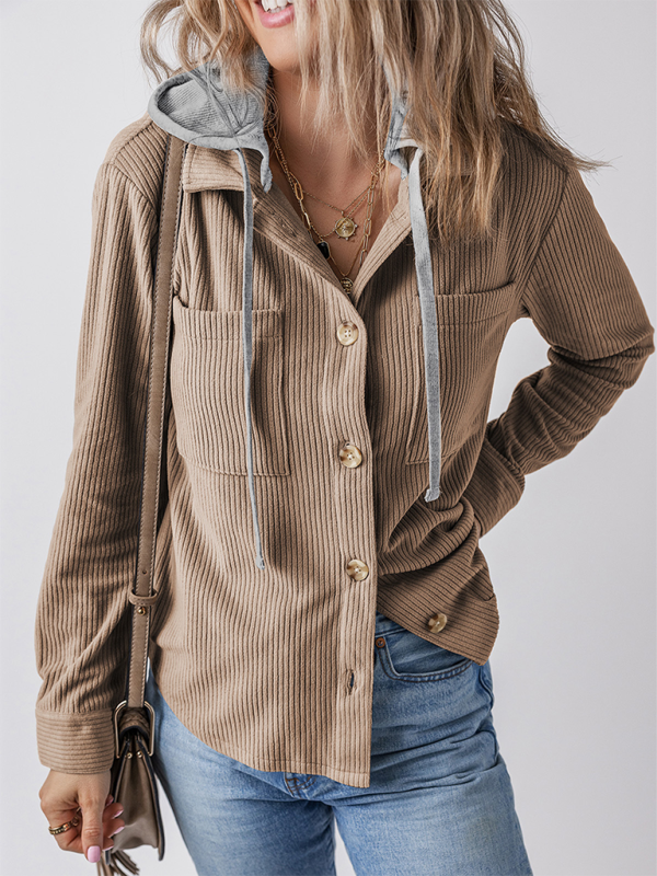 Women's Lapel with Buttoned Cardigan with Shirt Jacket-[Adult]-[Female]-Khaki-S-2022 Online Blue Zone Planet