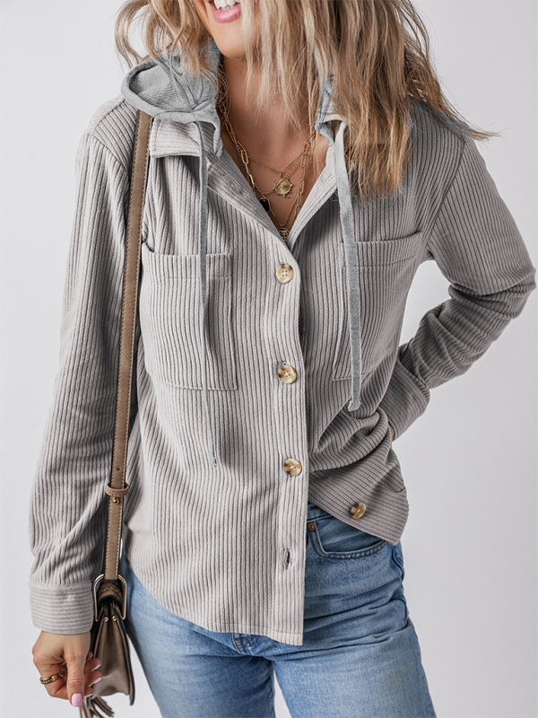 Women's Lapel with Buttoned Cardigan with Shirt Jacket-[Adult]-[Female]-2022 Online Blue Zone Planet