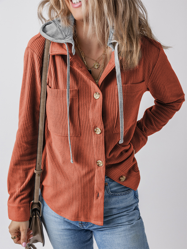 Women's Lapel with Buttoned Cardigan with Shirt Jacket-[Adult]-[Female]-Orange Red-S-2022 Online Blue Zone Planet