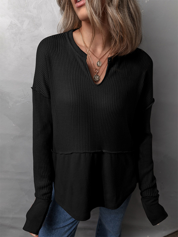 Solid Color Long Sleeve Loose Top-TOPS / DRESSES-[Adult]-[Female]-Black-S-2022 Online Blue Zone Planet