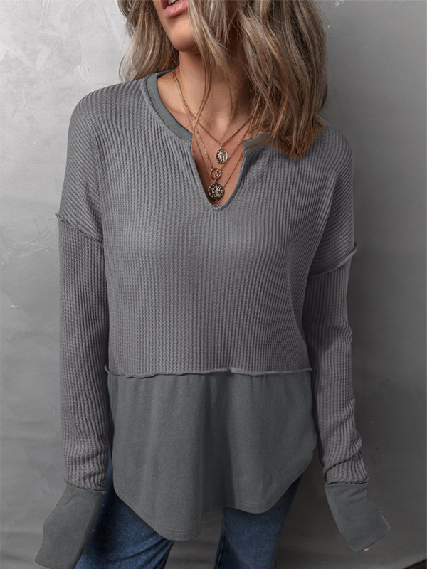 Solid Color Long Sleeve Loose Top-TOPS / DRESSES-[Adult]-[Female]-Grey-S-2022 Online Blue Zone Planet