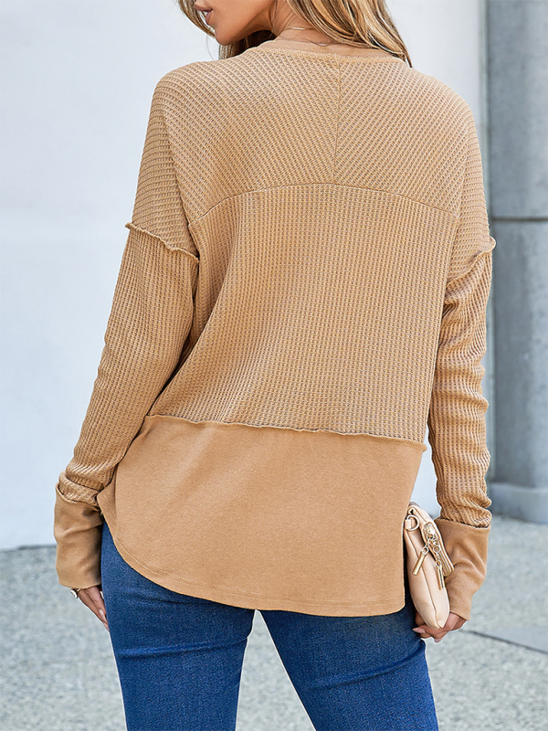 Solid Color Long Sleeve Loose Top-TOPS / DRESSES-[Adult]-[Female]-2022 Online Blue Zone Planet