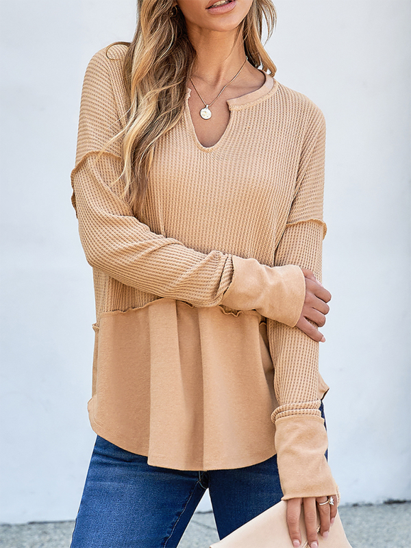 Solid Color Long Sleeve Loose Top-TOPS / DRESSES-[Adult]-[Female]-2022 Online Blue Zone Planet