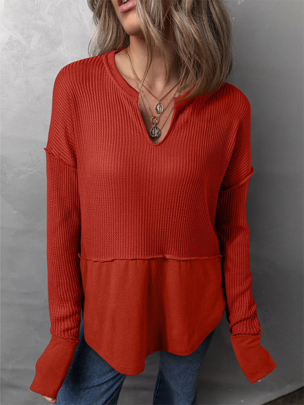 Solid Color Long Sleeve Loose Top-TOPS / DRESSES-[Adult]-[Female]-Red-S-2022 Online Blue Zone Planet