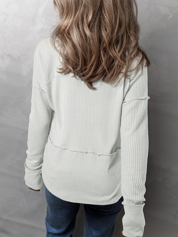 Solid Color Long Sleeve Loose Top-TOPS / DRESSES-[Adult]-[Female]-2022 Online Blue Zone Planet
