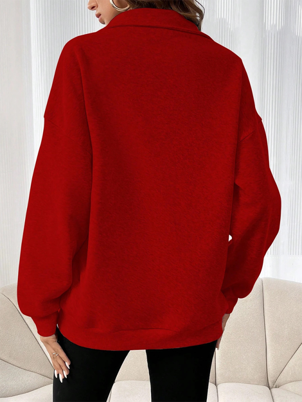 New fashion zipper lapel solid color casual sweater-[Adult]-[Female]-2022 Online Blue Zone Planet