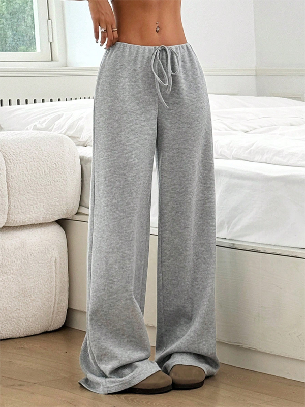 Women's new casual striped solid color rubber band drawstring straight leg pants-[Adult]-[Female]-Misty grey-S-2022 Online Blue Zone Planet