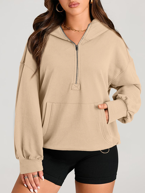 Women's Solid Color Long Sleeve Hooded Solid Color Zipper Plug Sweatshirt-[Adult]-[Female]-2022 Online Blue Zone Planet