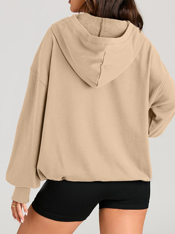 Women's Solid Color Long Sleeve Hooded Solid Color Zipper Plug Sweatshirt-[Adult]-[Female]-2022 Online Blue Zone Planet