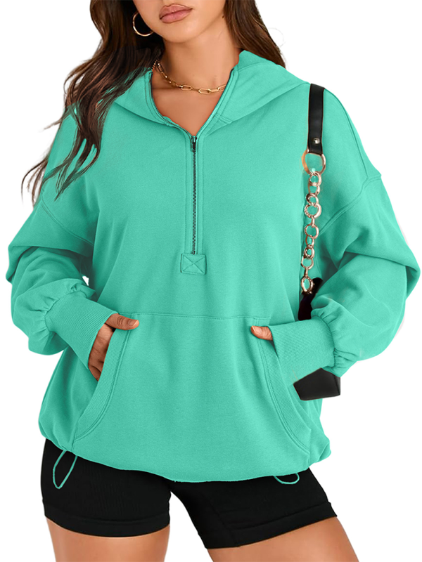 Women's Solid Color Long Sleeve Hooded Solid Color Zipper Plug Sweatshirt-[Adult]-[Female]-2022 Online Blue Zone Planet