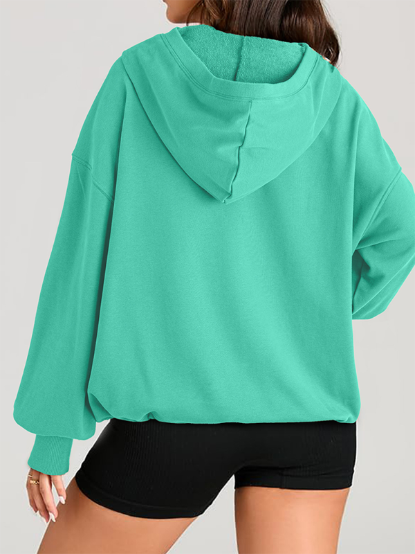 Women's Solid Color Long Sleeve Hooded Solid Color Zipper Plug Sweatshirt-[Adult]-[Female]-2022 Online Blue Zone Planet