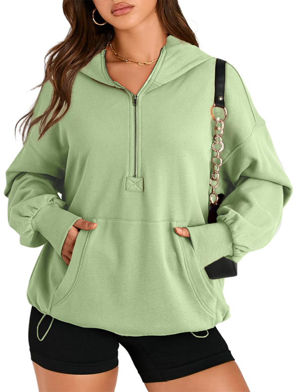 Women's Solid Color Long Sleeve Hooded Solid Color Zipper Plug Sweatshirt-[Adult]-[Female]-Pale green-S-2022 Online Blue Zone Planet