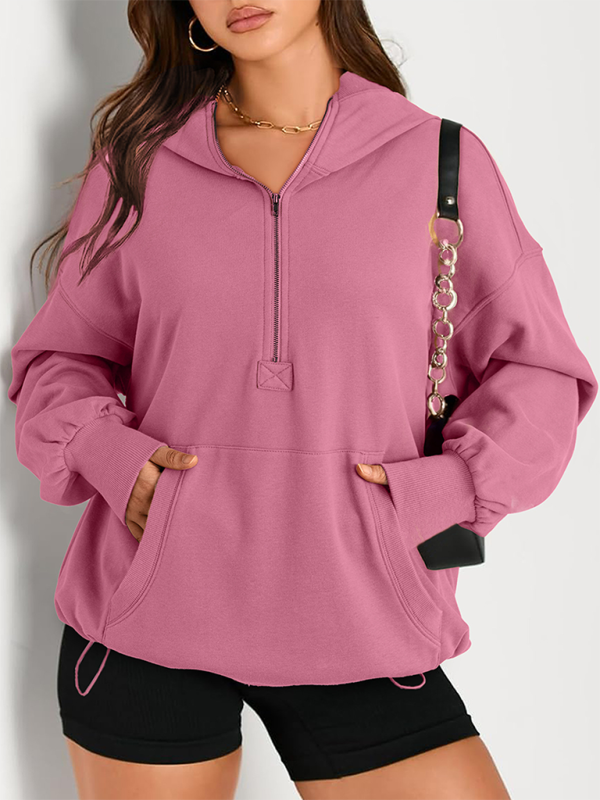 Women's Solid Color Long Sleeve Hooded Solid Color Zipper Plug Sweatshirt-[Adult]-[Female]-Purple-S-2022 Online Blue Zone Planet