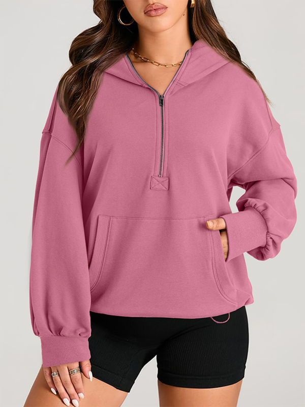 Women's Solid Color Long Sleeve Hooded Solid Color Zipper Plug Sweatshirt-[Adult]-[Female]-2022 Online Blue Zone Planet