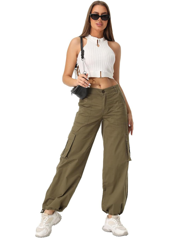 New Women's Loose Casual Wide Leg High Waist Pocket Workwear Straight Leg Pants-[Adult]-[Female]-2022 Online Blue Zone Planet