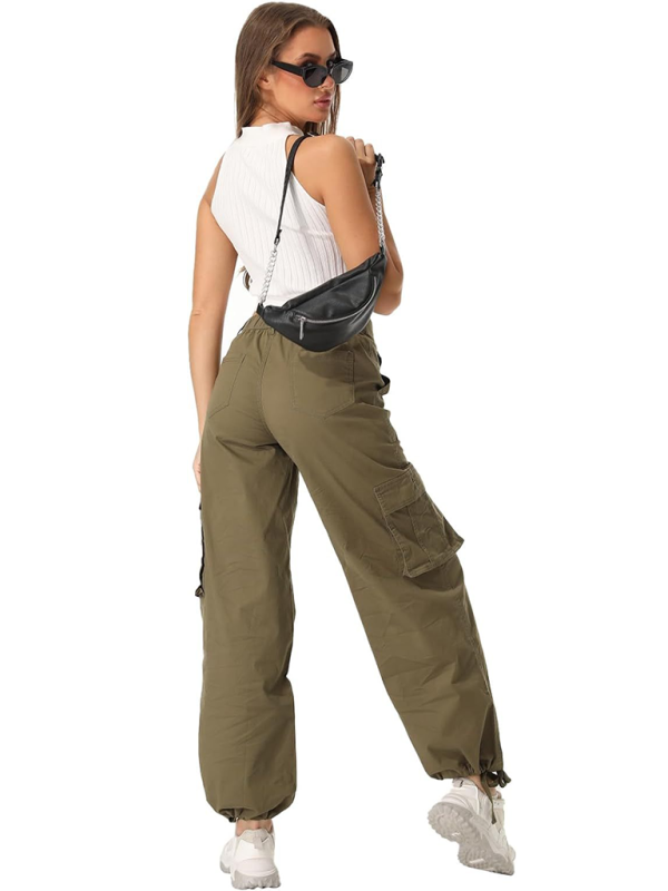 New Women's Loose Casual Wide Leg High Waist Pocket Workwear Straight Leg Pants-[Adult]-[Female]-2022 Online Blue Zone Planet