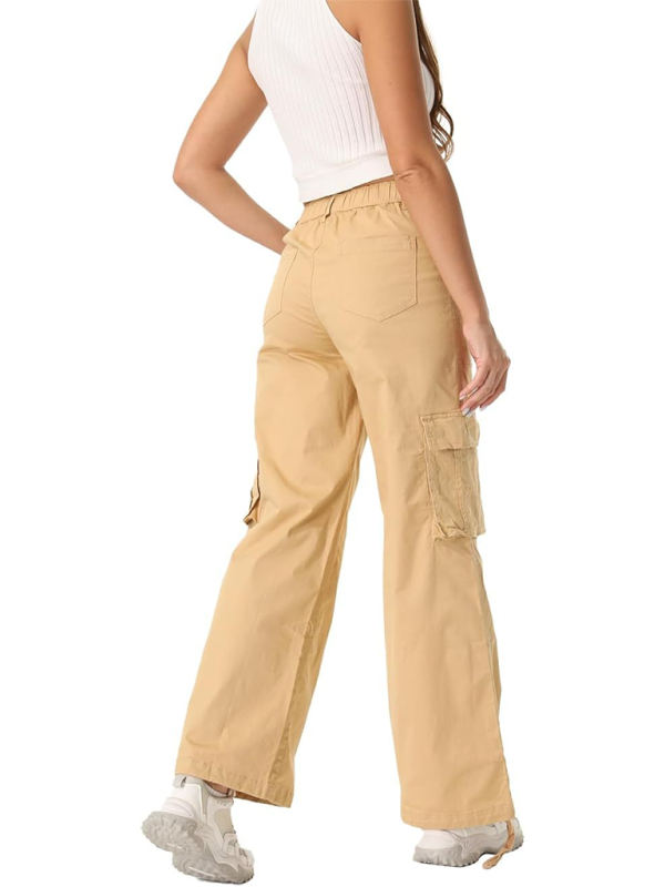 New Women's Loose Casual Wide Leg High Waist Pocket Workwear Straight Leg Pants-[Adult]-[Female]-2022 Online Blue Zone Planet