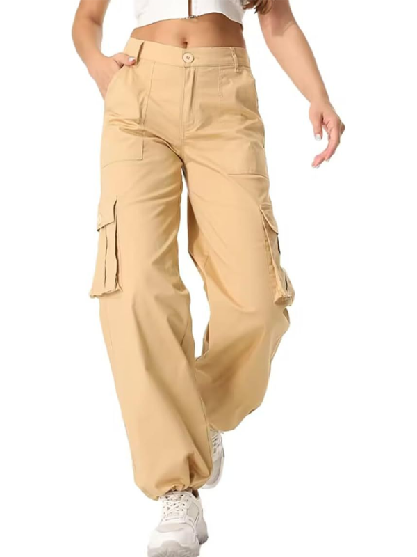 New Women's Loose Casual Wide Leg High Waist Pocket Workwear Straight Leg Pants-[Adult]-[Female]-2022 Online Blue Zone Planet