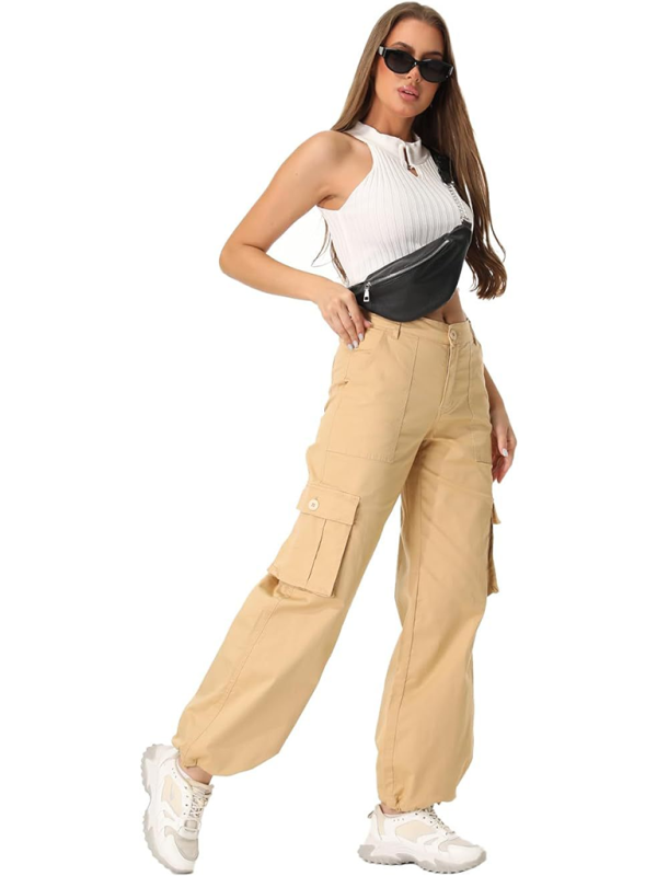 New Women's Loose Casual Wide Leg High Waist Pocket Workwear Straight Leg Pants-[Adult]-[Female]-2022 Online Blue Zone Planet