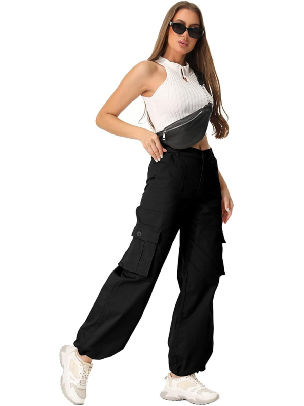 New Women's Loose Casual Wide Leg High Waist Pocket Workwear Straight Leg Pants-[Adult]-[Female]-2022 Online Blue Zone Planet