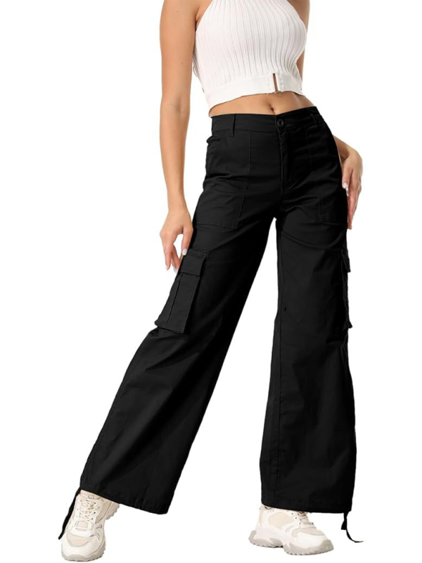 New Women's Loose Casual Wide Leg High Waist Pocket Workwear Straight Leg Pants-[Adult]-[Female]-2022 Online Blue Zone Planet