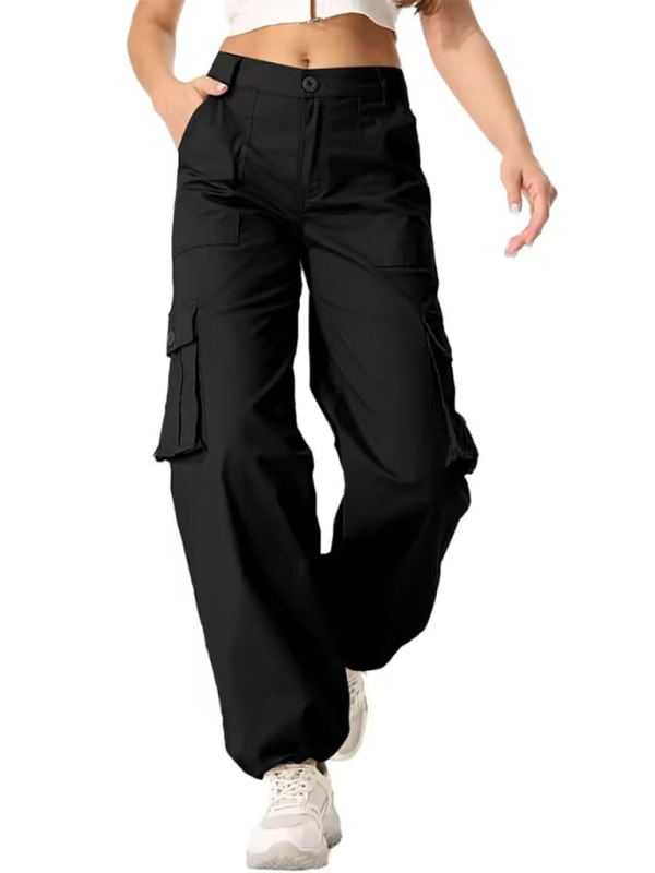 New Women's Loose Casual Wide Leg High Waist Pocket Workwear Straight Leg Pants-[Adult]-[Female]-2022 Online Blue Zone Planet