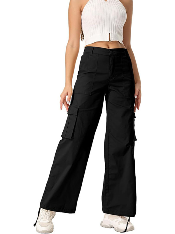 New Women's Loose Casual Wide Leg High Waist Pocket Workwear Straight Leg Pants-[Adult]-[Female]-2022 Online Blue Zone Planet