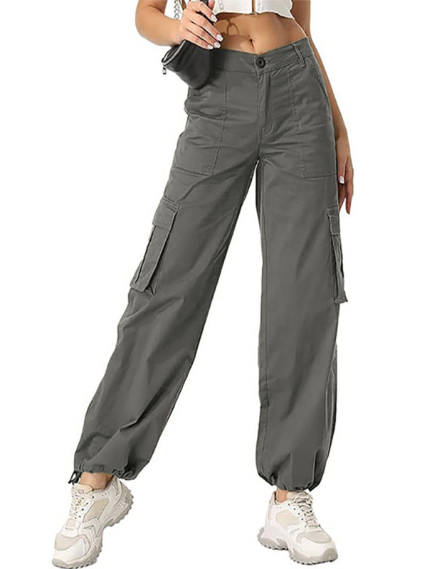 New Women's Loose Casual Wide Leg High Waist Pocket Workwear Straight Leg Pants-[Adult]-[Female]-Grey-XS-2022 Online Blue Zone Planet