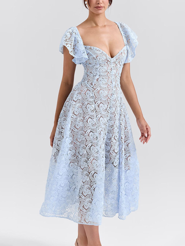 New Lace Ruffle Sleeve Dresses-[Adult]-[Female]-2022 Online Blue Zone Planet