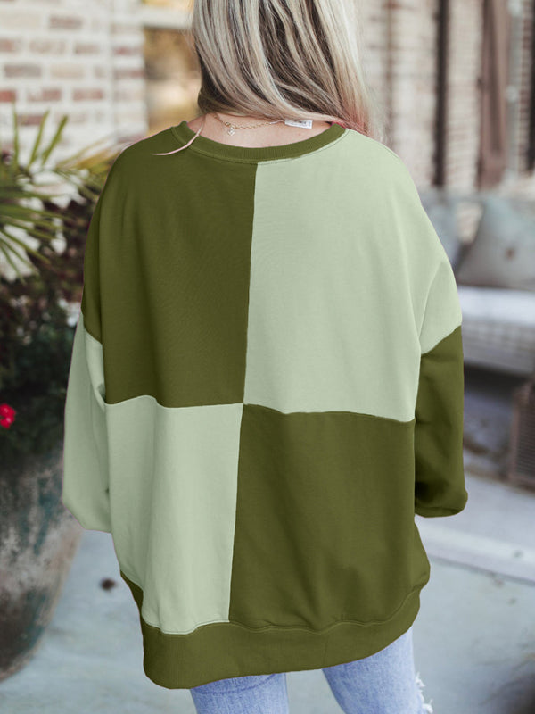 Patchwork Color Block Front Button Long Lapel Sweatshirt-TOPS / DRESSES-[Adult]-[Female]-2022 Online Blue Zone Planet