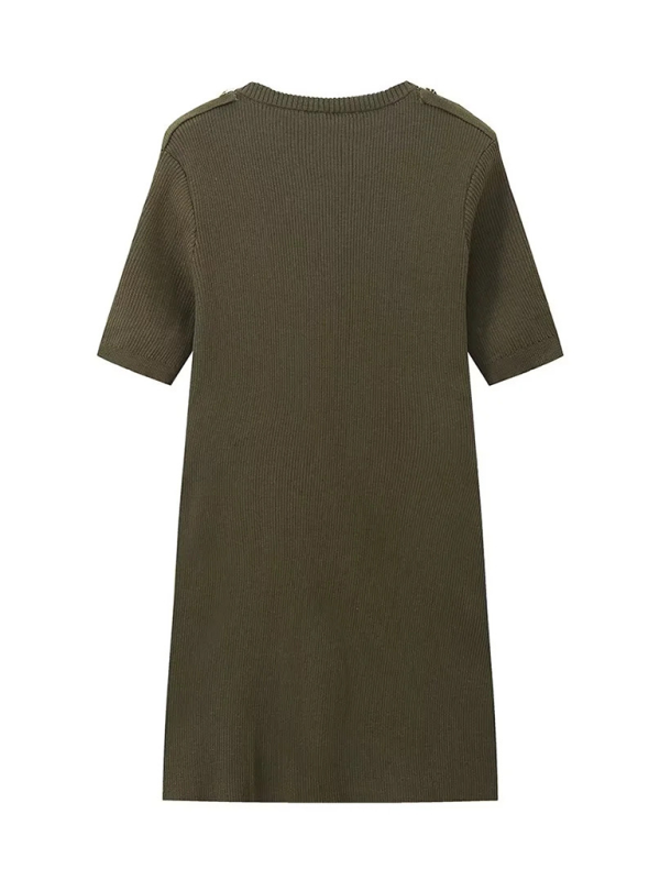 Dark Green Knit Short Sleeve Dress-[Adult]-[Female]-2022 Online Blue Zone Planet