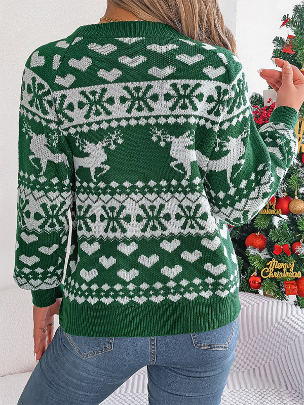 Christmas Deer Pattern Long Sleeve Pullover-[Adult]-[Female]-2022 Online Blue Zone Planet