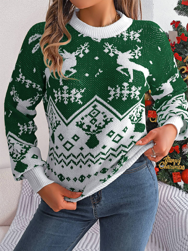 Casual Deer Pattern Long Sleeve Pullover Christmas-[Adult]-[Female]-2022 Online Blue Zone Planet