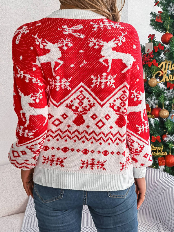 Casual Deer Pattern Long Sleeve Pullover Christmas-[Adult]-[Female]-2022 Online Blue Zone Planet