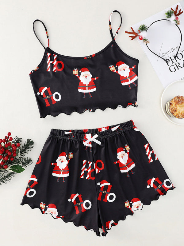 Christmas print sleeveless shorts, simple and casual two-piece home wear-TOPS / DRESSES-[Adult]-[Female]-Pattern1-S-2022 Online Blue Zone Planet