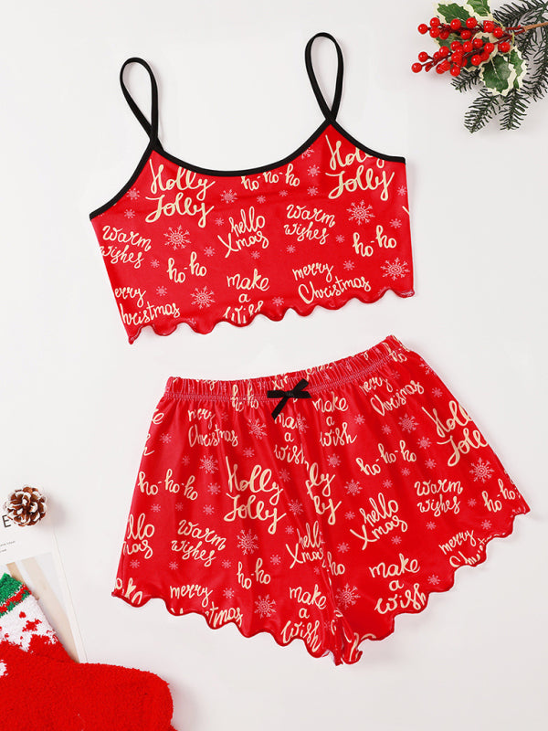 Christmas print sleeveless shorts, simple and casual two-piece home wear-TOPS / DRESSES-[Adult]-[Female]-Pattern2-S-2022 Online Blue Zone Planet