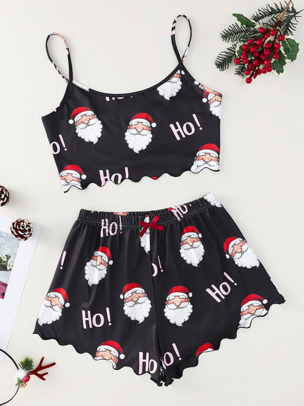 Christmas Santa Claus Elk Print Sleeveless Shorts Simple Casual Two-piece Home Clothes-[Adult]-[Female]-Pattern1-S-2022 Online Blue Zone Planet