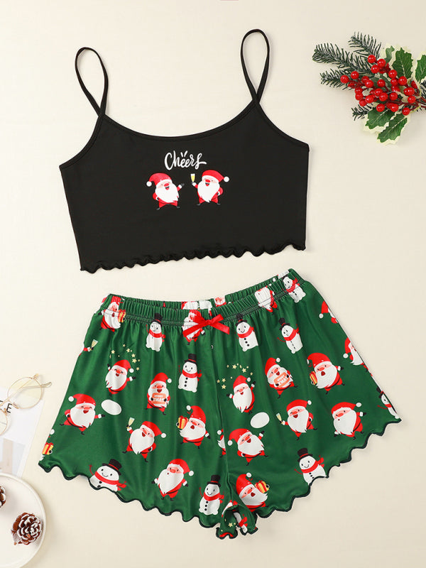 Christmas letter elk Christmas hat print sleeveless shorts simple casual two-piece home clothes-[Adult]-[Female]-Pattern3-S-2022 Online Blue Zone Planet